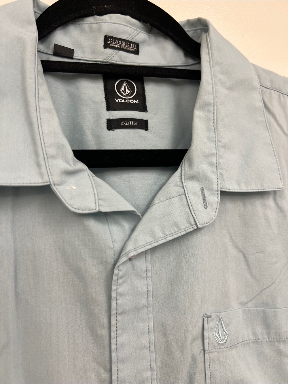 Volcom Men's Short Sleeve Button-Down Shirt Pocket Collared - Pale Blue 2XL